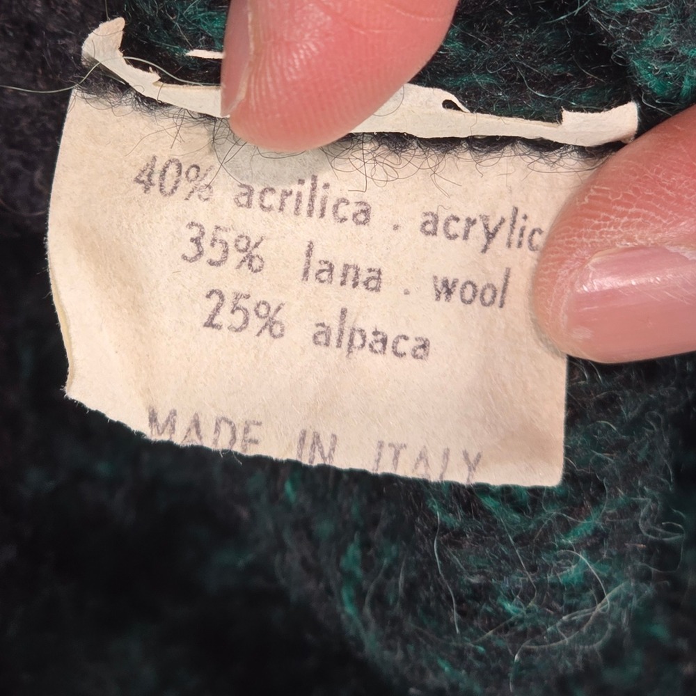 Abi Mode Boutique Paris Vtg Wool Alpaca Blend Sweater Green Geometric Italy M - Picture 5 of 16